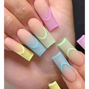 Fake Nails - 24 Long Square Pastel Nails